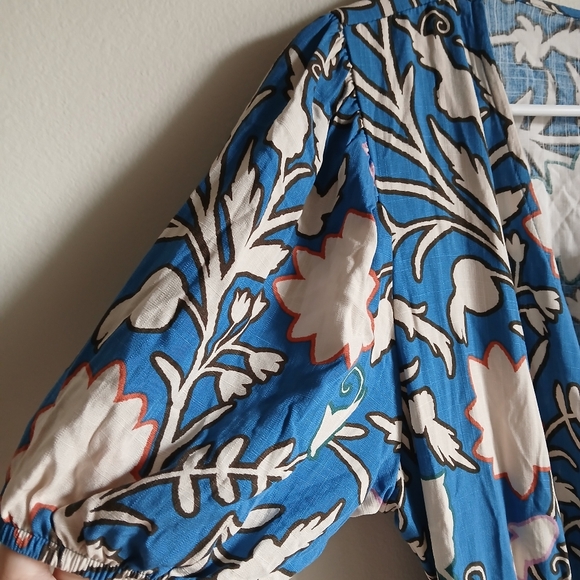 Women’s Knox Rose Blue Floral Puff Sleeve Layered Ruffle Hem Wrap Maxi Dress NWT - Picture 6 of 14